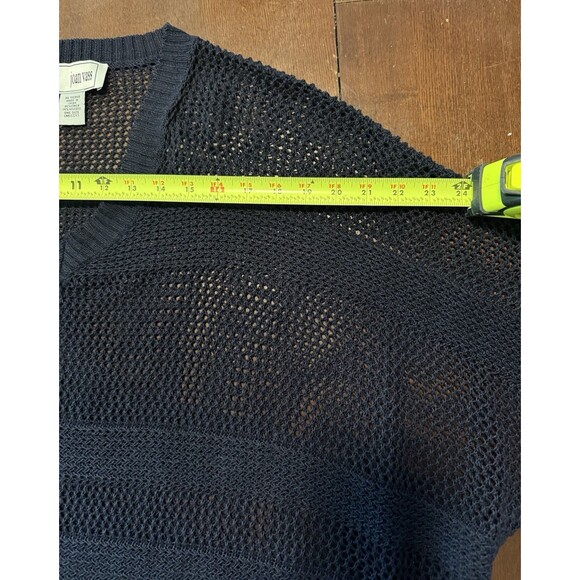 Joan Vass Navy Blue Linen Cotton Oversize Mesh Sheer Boxy Striped Sweater O/S - Picture 7 of 8